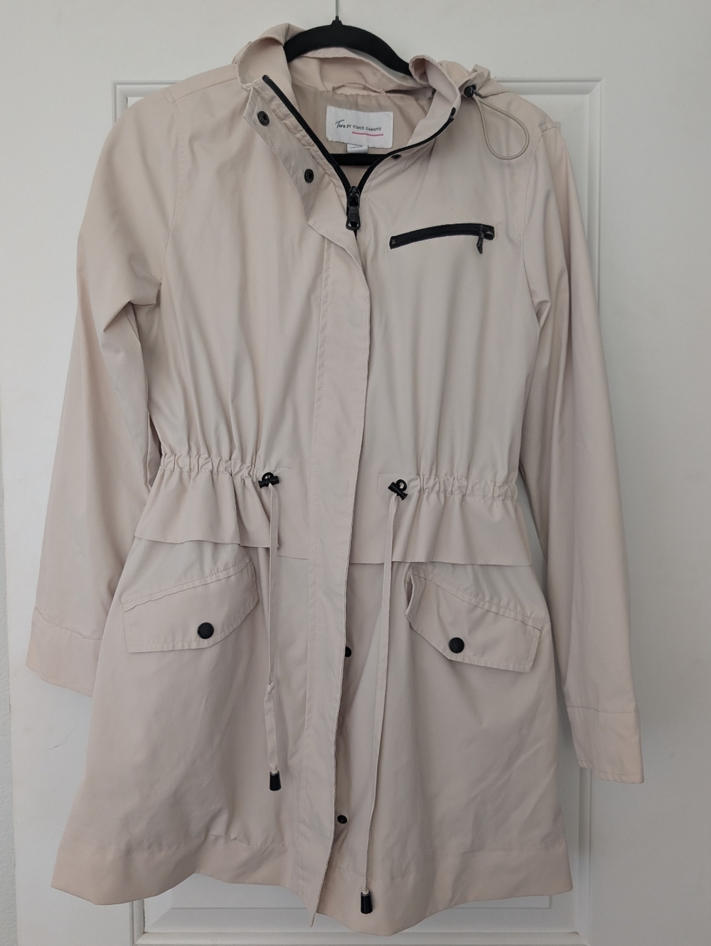 Cream Anorak Hooded 'Rain' Jacket with Drawstring Waist